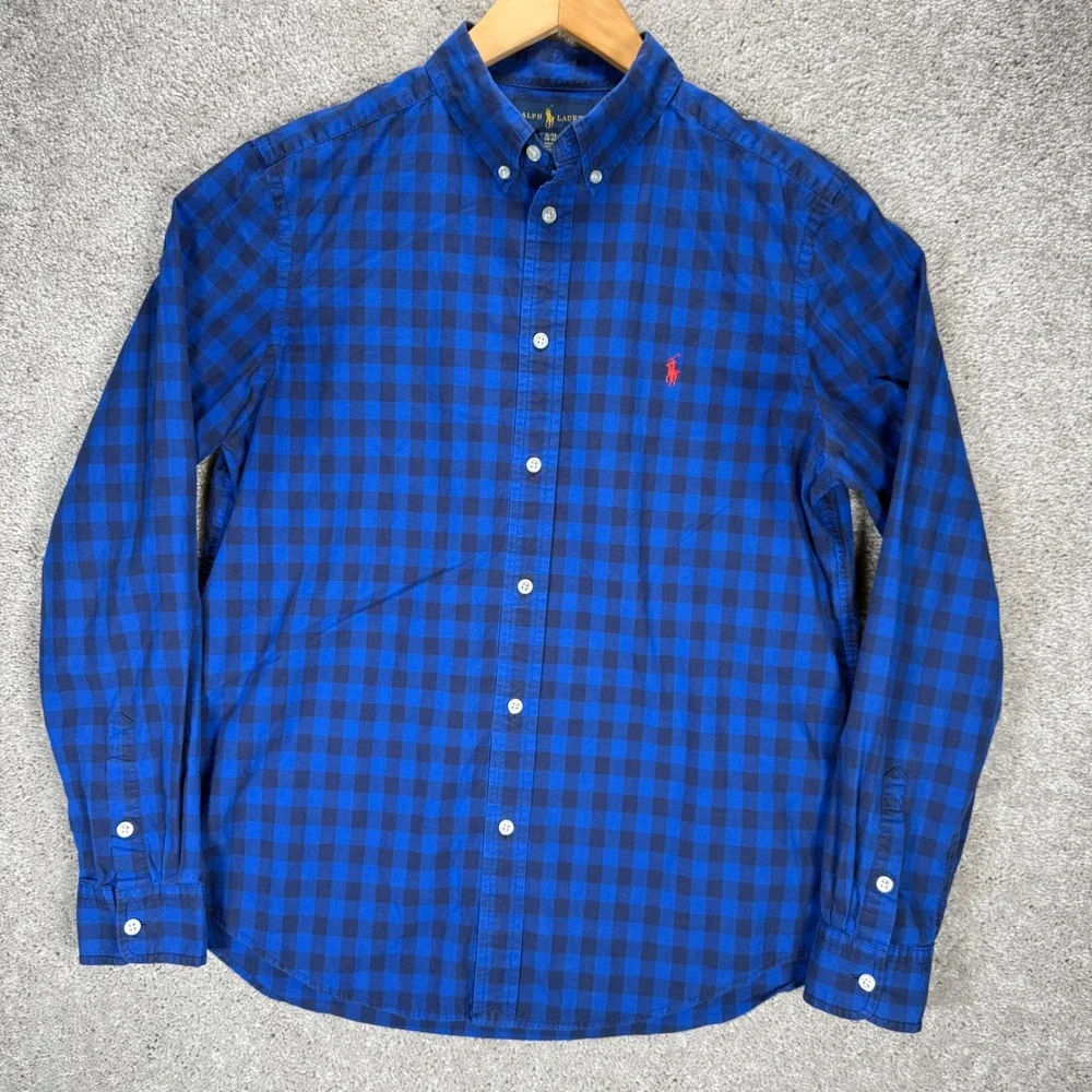 Ralph Lauren Boys XL 18-20 Blue Gingham Plaid Button Down Shirt Long Sleeve